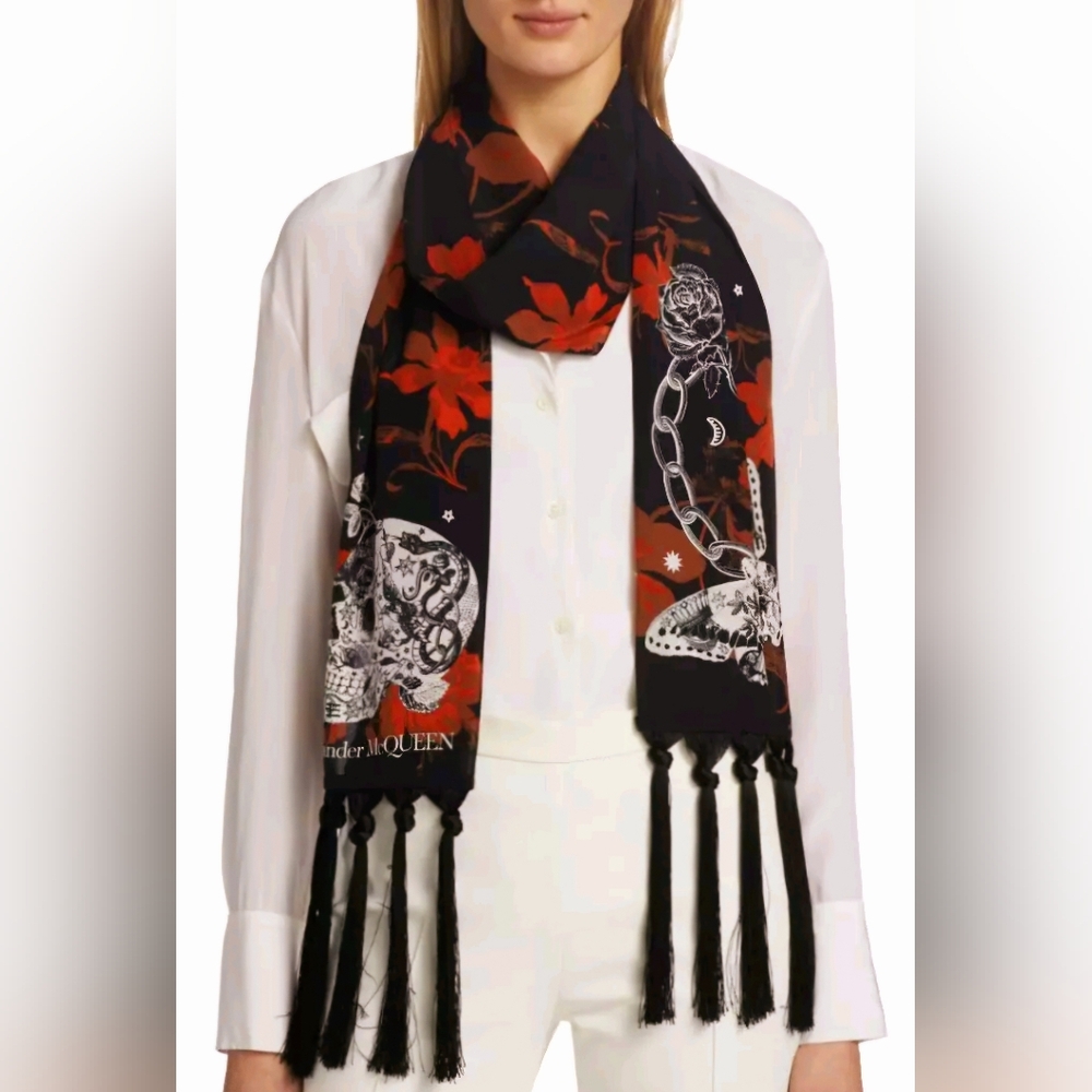 Alexander McQueen Tattoo Skull Silk Scarf (NEW)